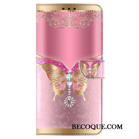 Housse Samsung Galaxy S24 5G Papillon Rose et Or