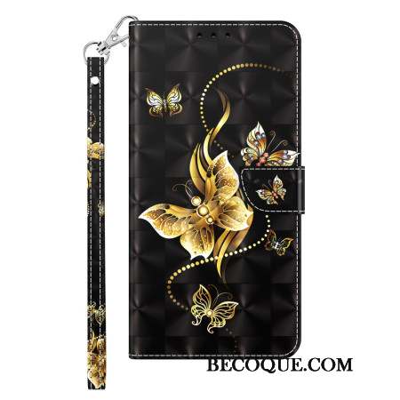 Housse Samsung Galaxy S24 5G Papillons Dorés à Lanière