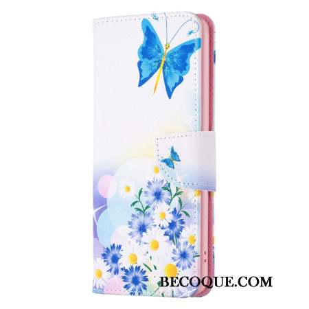 Housse Samsung Galaxy S24 5G Papillons et Fleurs Bleus