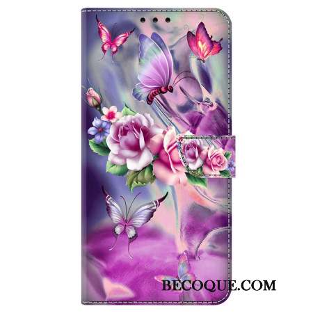 Housse Samsung Galaxy S24 5G Papillons et Fleurs Violettes