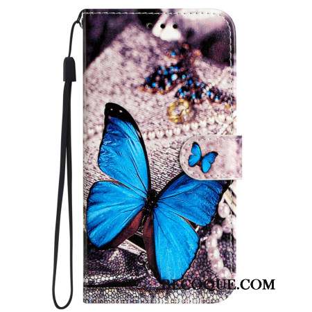 Housse Samsung Galaxy S24 Ultra 5G Papillon Bleu à Lanière