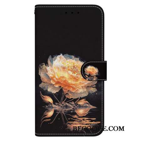 Housse Samsung Galaxy S24 Ultra 5G Pivoine Dorée à Lanière