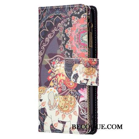 Housse Xiaomi Redmi Note 13 Pro 4G / Poco M6 Pro 4G Portefeuille Éléphant Tribal à Lanière