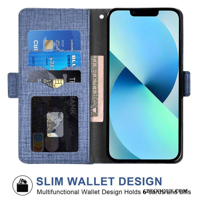 Housse iPhone 14 Jeans avec Porte-Cartes Rotatif