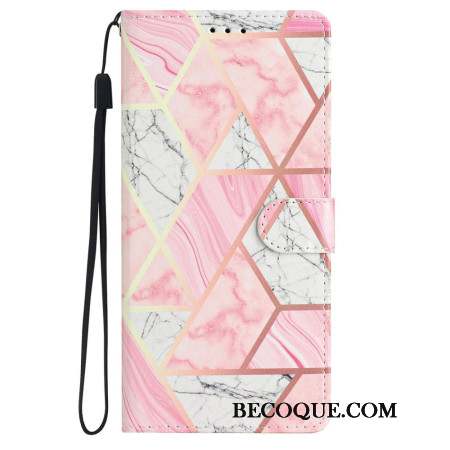 Housse iPhone 16 Marbre Rose à Lanière