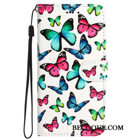 Housse iPhone 16 Motif Papillons à Lanière