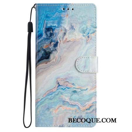 Housse iPhone 16 Plus Marbre Bleu à Lanière