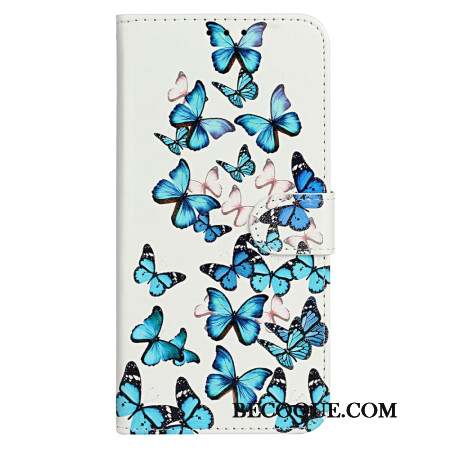 Housse iPhone 16 Plus Vol de Papillons Bleus