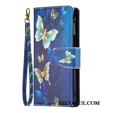 Housse iPhone 16 Portefeuille Papillons Dorés