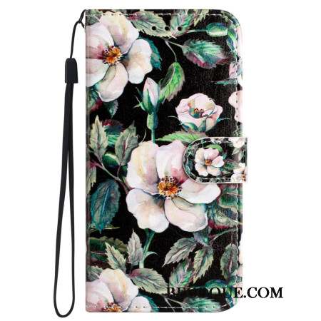 Housse iPhone 16 Pro Max Magnolias Blancs à Lanière