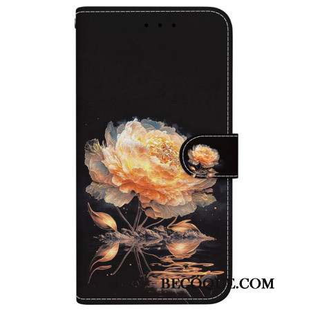 Housse iPhone 16 Pro Max Pivoine Dorée à Lanière