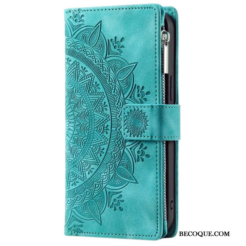 Housse iPhone 16 Pro Max Portefeuille Effet Daim Mandala