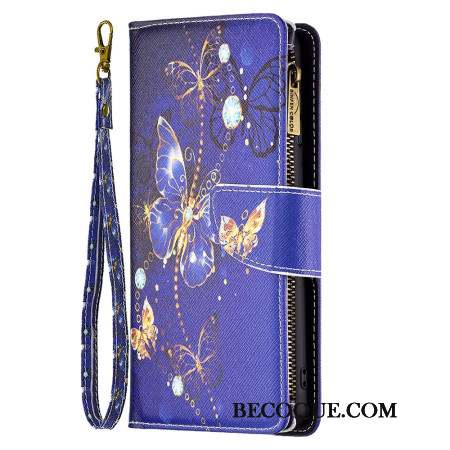 Housse iPhone 16 Pro Portefeuille Papillons Pourpres